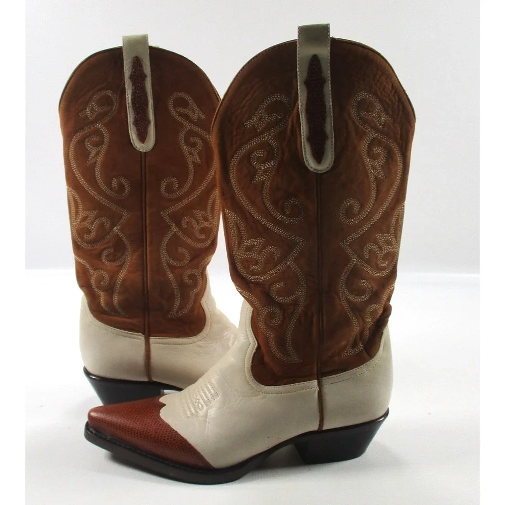 Nine west evie Cowboy Boots Women's Western Stitched Leather Cowgirl Boots Sz 8M - Picture 2 of 10